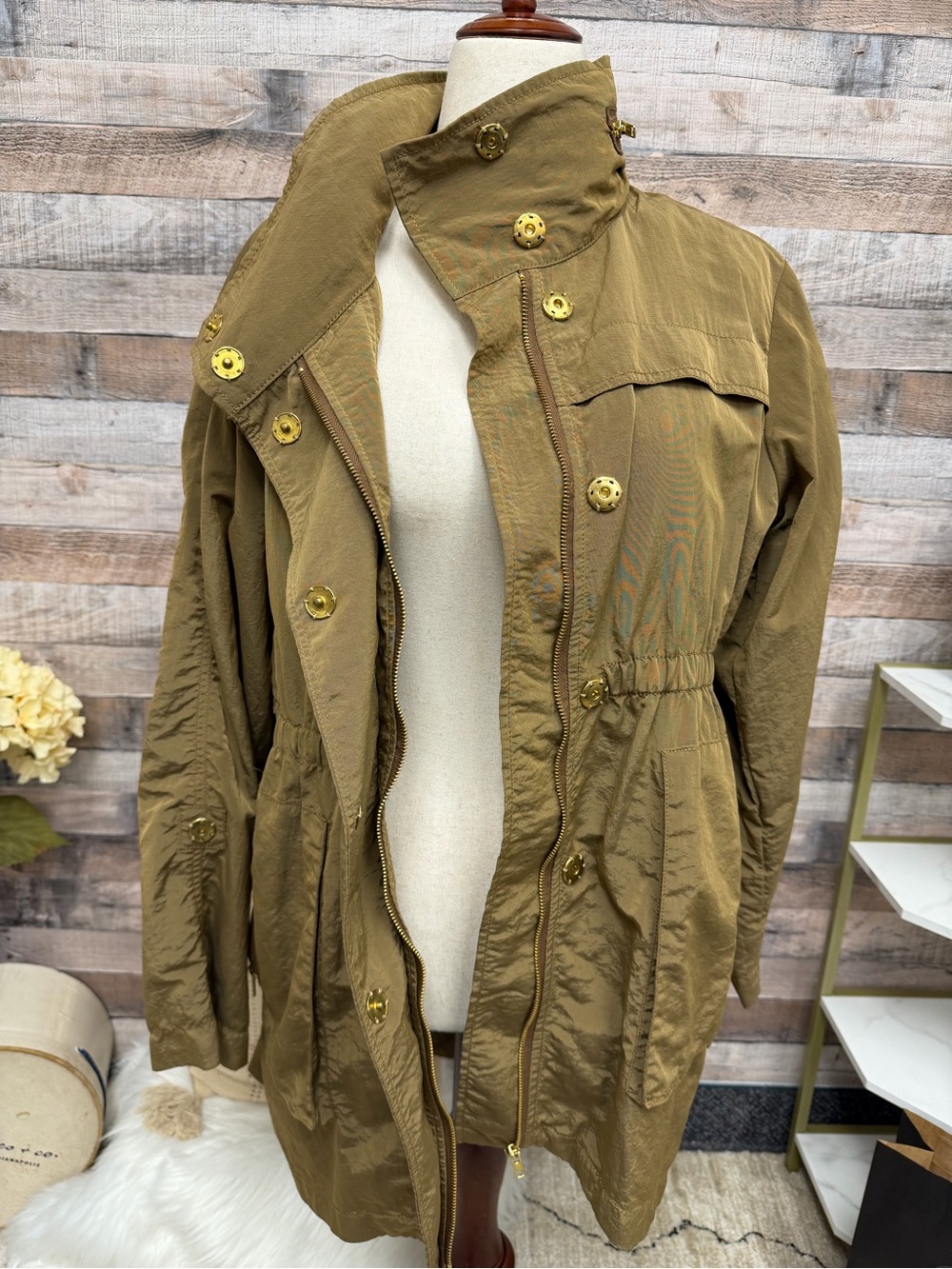 Millard Fillmore brown winter jacket w. gold zippers N/S